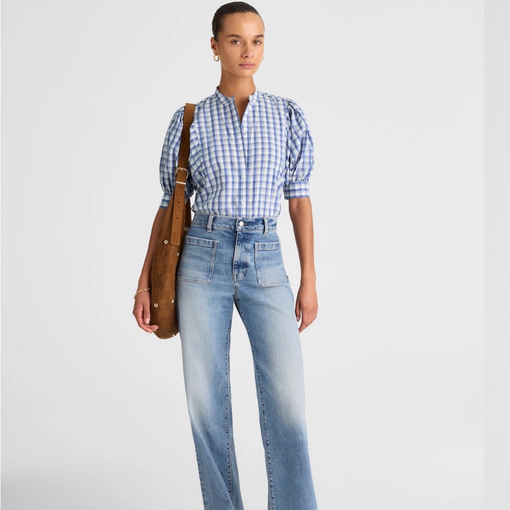 Madewell Blue and White Plaid Blouse